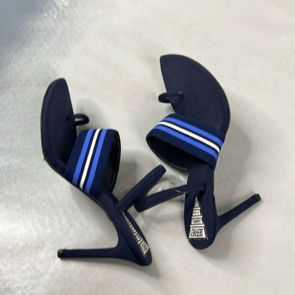 Jeffrey Campbell Striped Goalie Toe Strap Pointy Toe High Heel Sandals - Picture 6 of 8